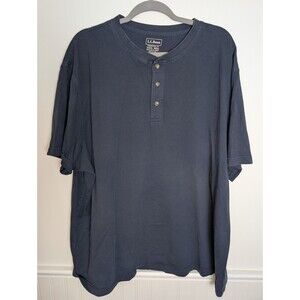 LL Bean Mens Henley XXXL Quarter Button Up Short Sleeves Cotton Casual Navy
